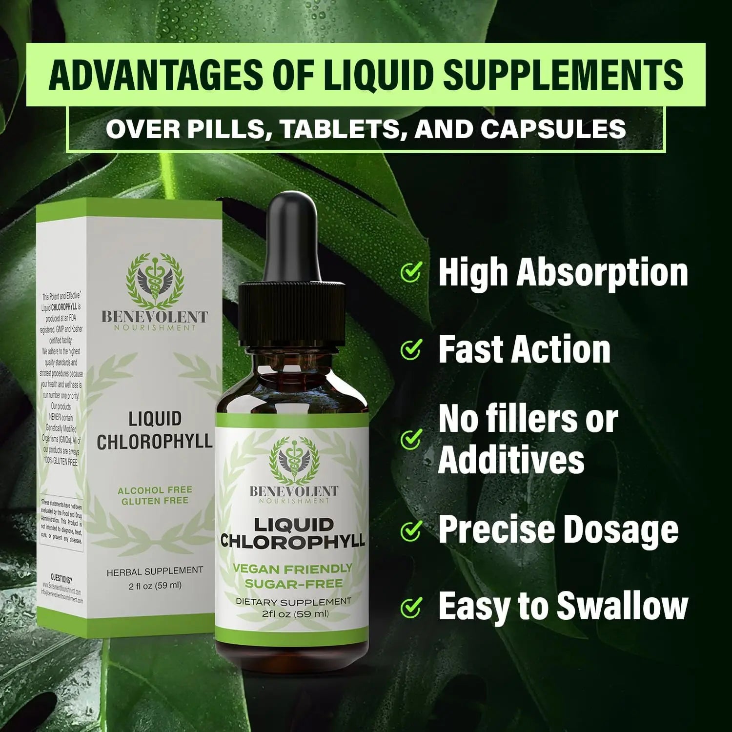 2-Piece Set Liquid Chlorophyll Drops (4 Month Supply) Healthcare Supplement - Natural Deodorant and Detox - Gut Support Healthcare Liver