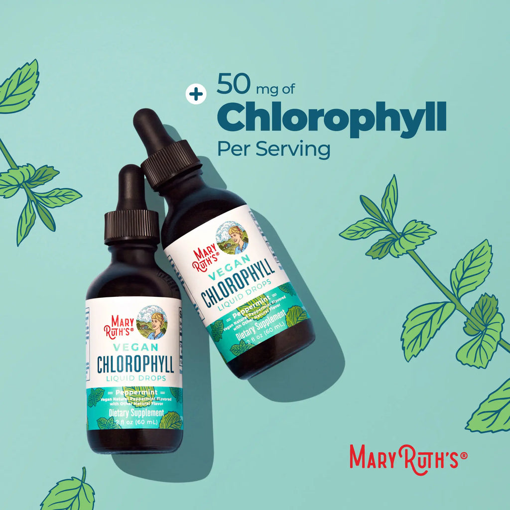 2-Piece Set MaryRuth's Vegan Chlorophyll Liquid Drops - Non-Diluted Liquid Chlorophyll - Mulberry Derived Supplement - Non-GMO - Delicious Minty Flavor - 2 Fl Oz