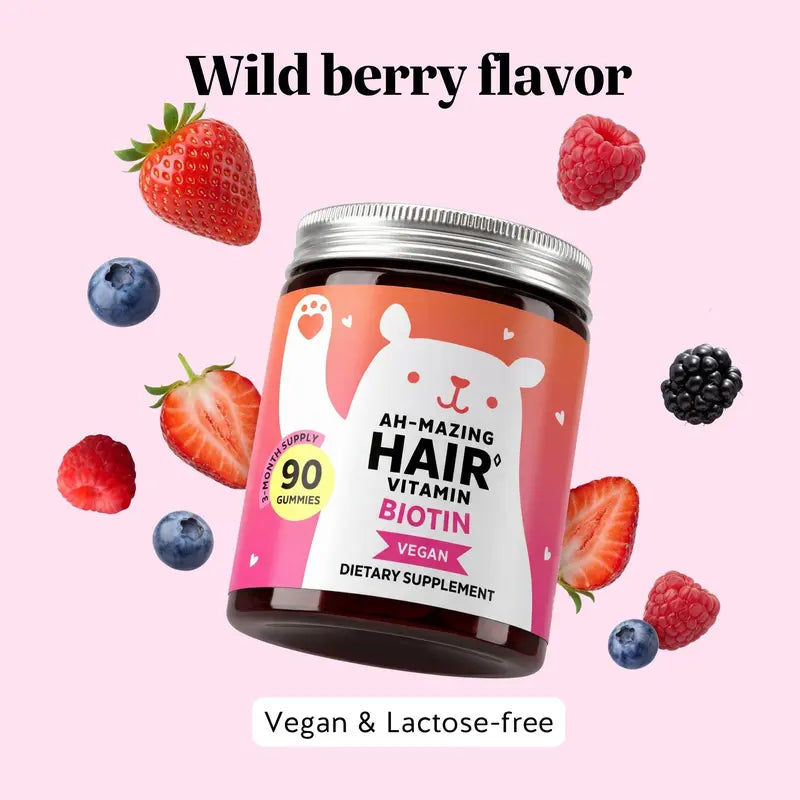 Bears with Benefits Biotin Gummies for Hair Growth, Skin & Nails –  5000 mcg Biotin + Vitamins C & E + Zinc - 30 Gummies - Vegan Wild Berry Flavor - 1 Month Supply