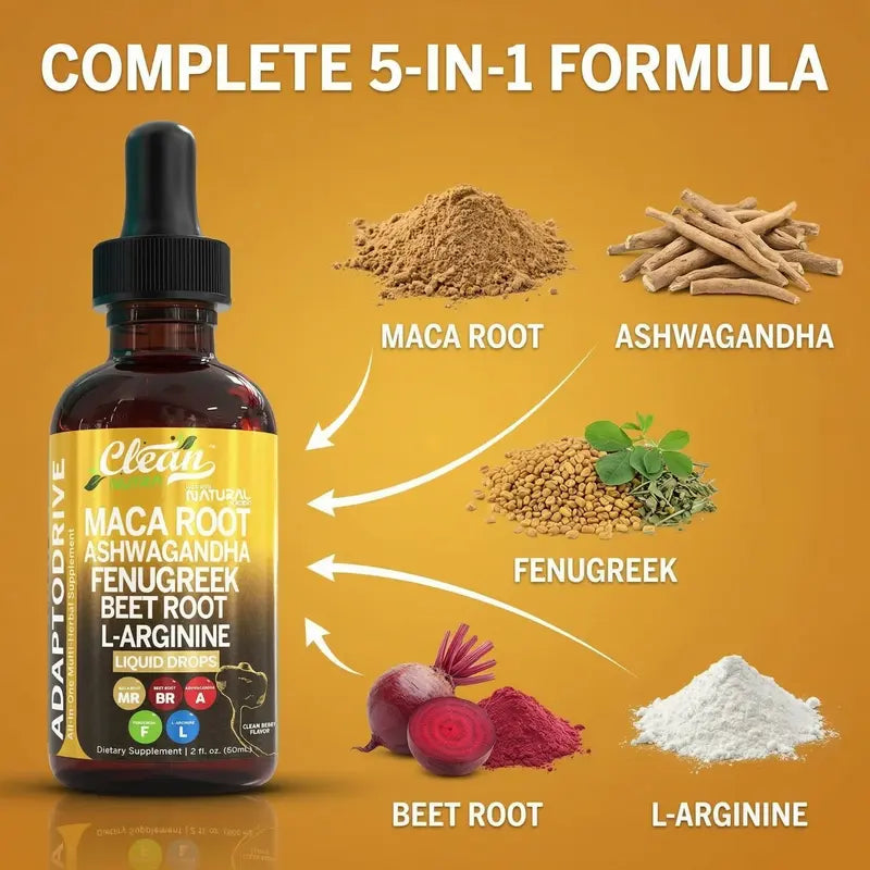 Clean Nutra Maca Root Drops for Women Ashwagandha, Fenugreek, Beet Root, L-Arginine & More for Women & Men's Optimum Health Liquid Drop – Adapto Drive