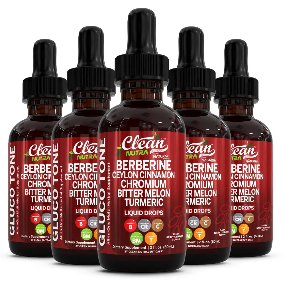 2-Piece Set Clean Nutra Berberine, Ceylon Cinnamon, Chromium, Bitter Melon, Turmeric, Glucomannan, Gymnema & More for Natural Wellness Liquid Drop – Gluco Tone