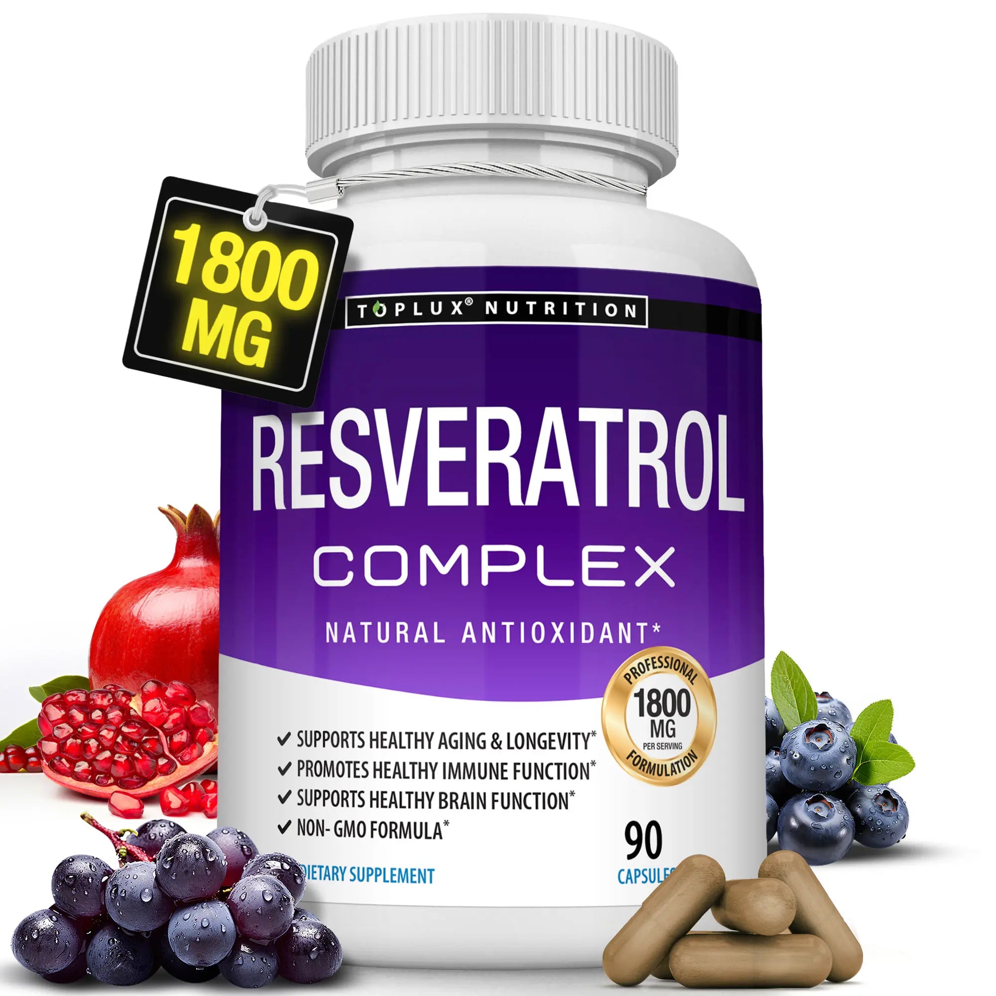 2-Piece Set Resveratrol Supplement 1800mg Natural Antioxidant