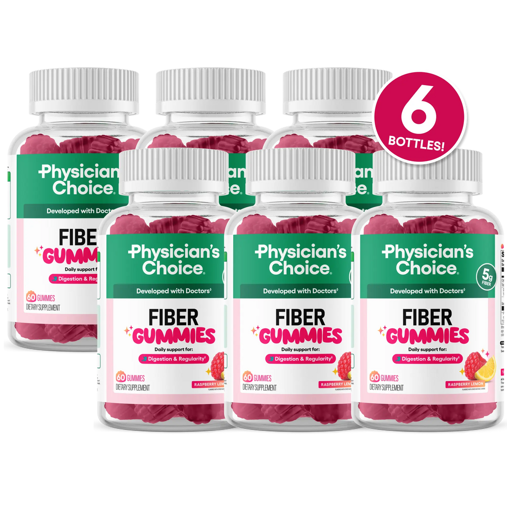 2-Piece Set Physician’s Choice Fiber Gummies for Digestive Health & Regularity - Raspberry Lemon Flavor - No Sugar Added & Vegan - Daily Gummy for Adults