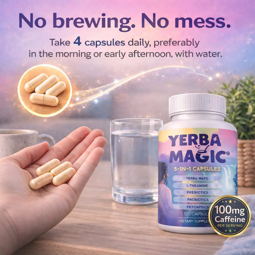 2-Piece Set Yerba Magic Capsules – Pure Yerba Mate & 5-in-1 Superblend | Clean Natural Energy | Dietary Supplement | 60 Capsules Fitness Edible