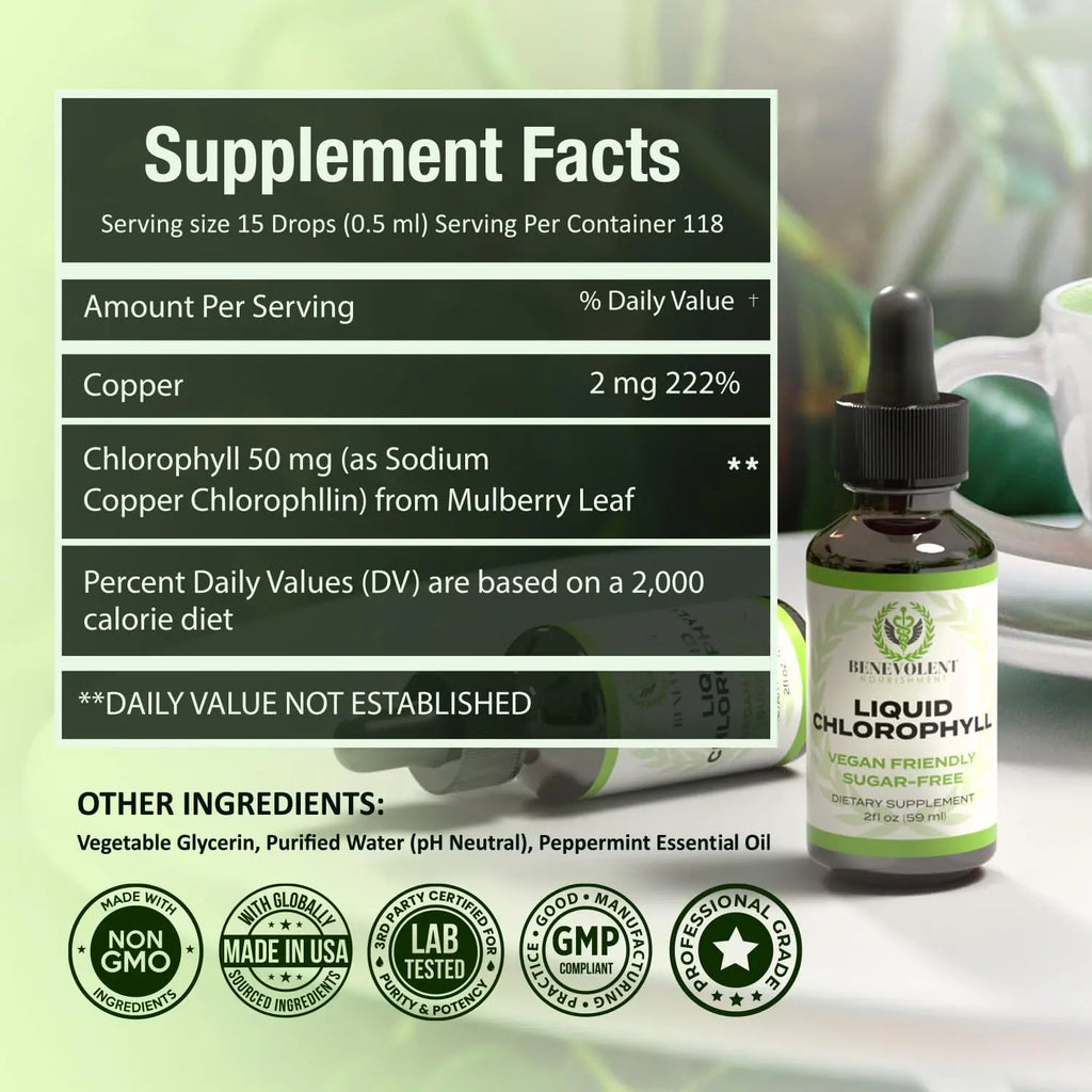 2-Piece Set Liquid Chlorophyll Drops (4 Month Supply) Healthcare Supplement - Natural Deodorant and Detox - Gut Support Healthcare Liver