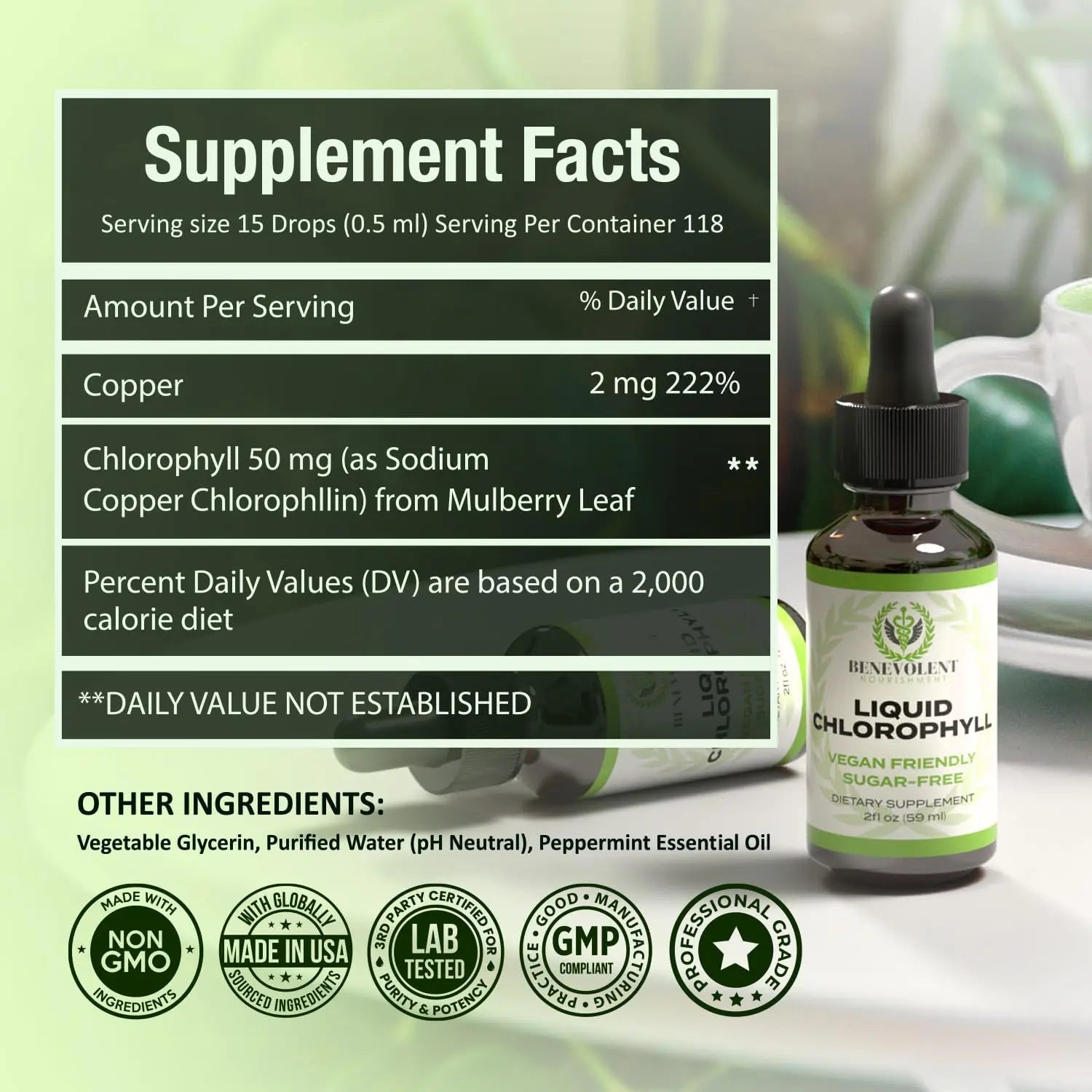 2-Piece Set Liquid Chlorophyll Drops (4 Month Supply) Healthcare Supplement - Natural Deodorant and Detox - Gut Support Healthcare Liver