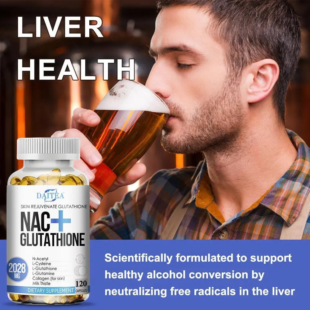 2-Piece Set Daitea NAC + Glutathione Health Supplement, Supports Liver Health, Supports Skin Health,120 Capsules
