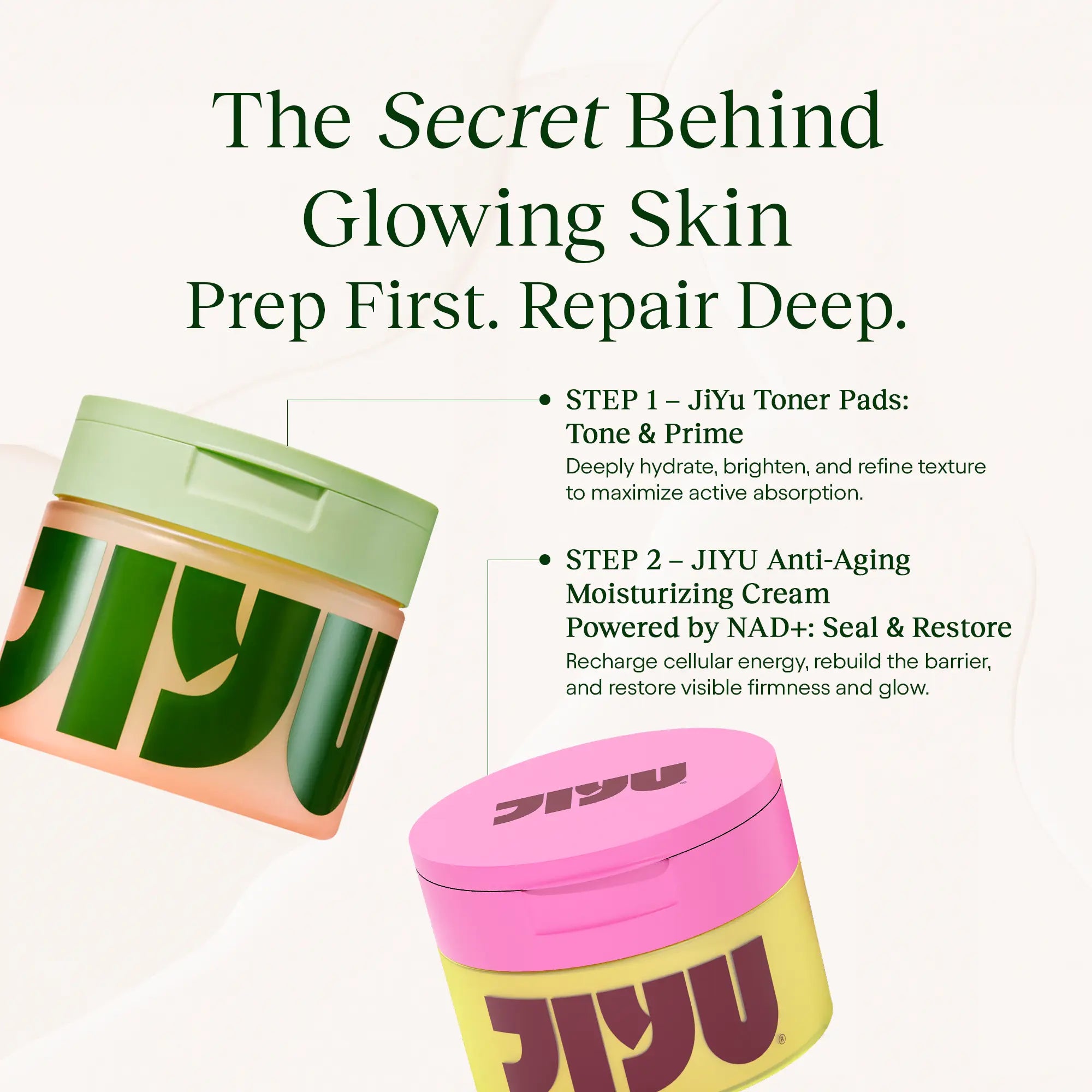 JiYu Korean Skincare Glow-Up Bundle - Toner Pads & NAD+ Anti-Aging Moisturizing Cream - Maximum Hydration, Eliminate Dark Spots, Reduce Wrinkles