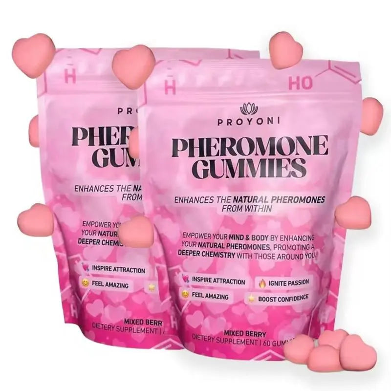 2-Piece Set Pheromone Gummies - Enhances Your Natural Pheromones From Within - 60 Count Mixed Berry Flavor | Feminine Gummies | probiotic for women | Non-Gmo