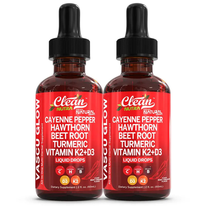 Clean Nutra Cayenne Pepper Supplement Drops + Hawthorn, Beet Root,Turmeric, Vitamin D3 K2 & More for Wellness Liquid Drop – Vascu Glow