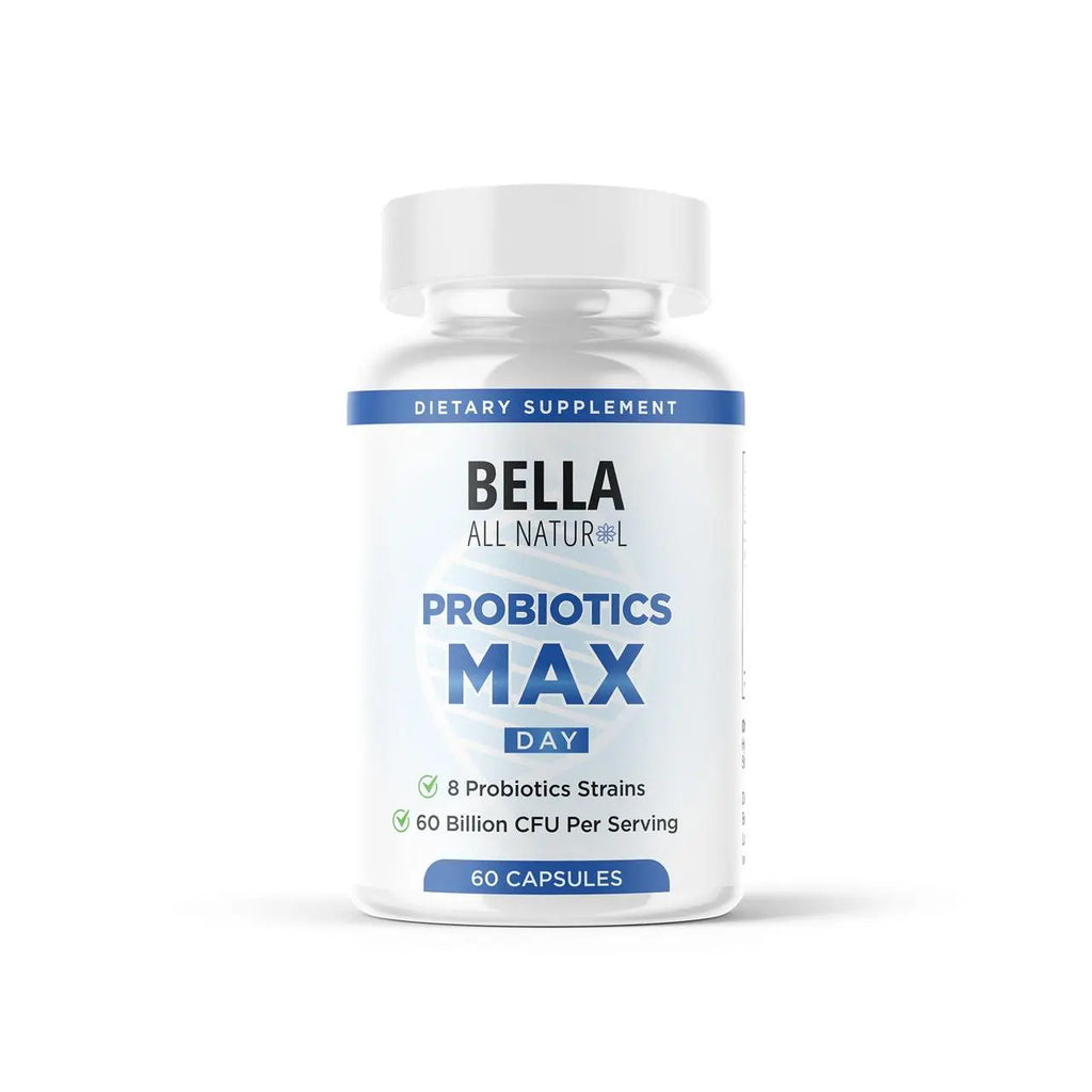 2-Piece Set Bella All Natural Probiotics MAX Day - 8 Probiotic Strains & 60 Billion CFU per Serving for Healthy Living - 60 Capsules