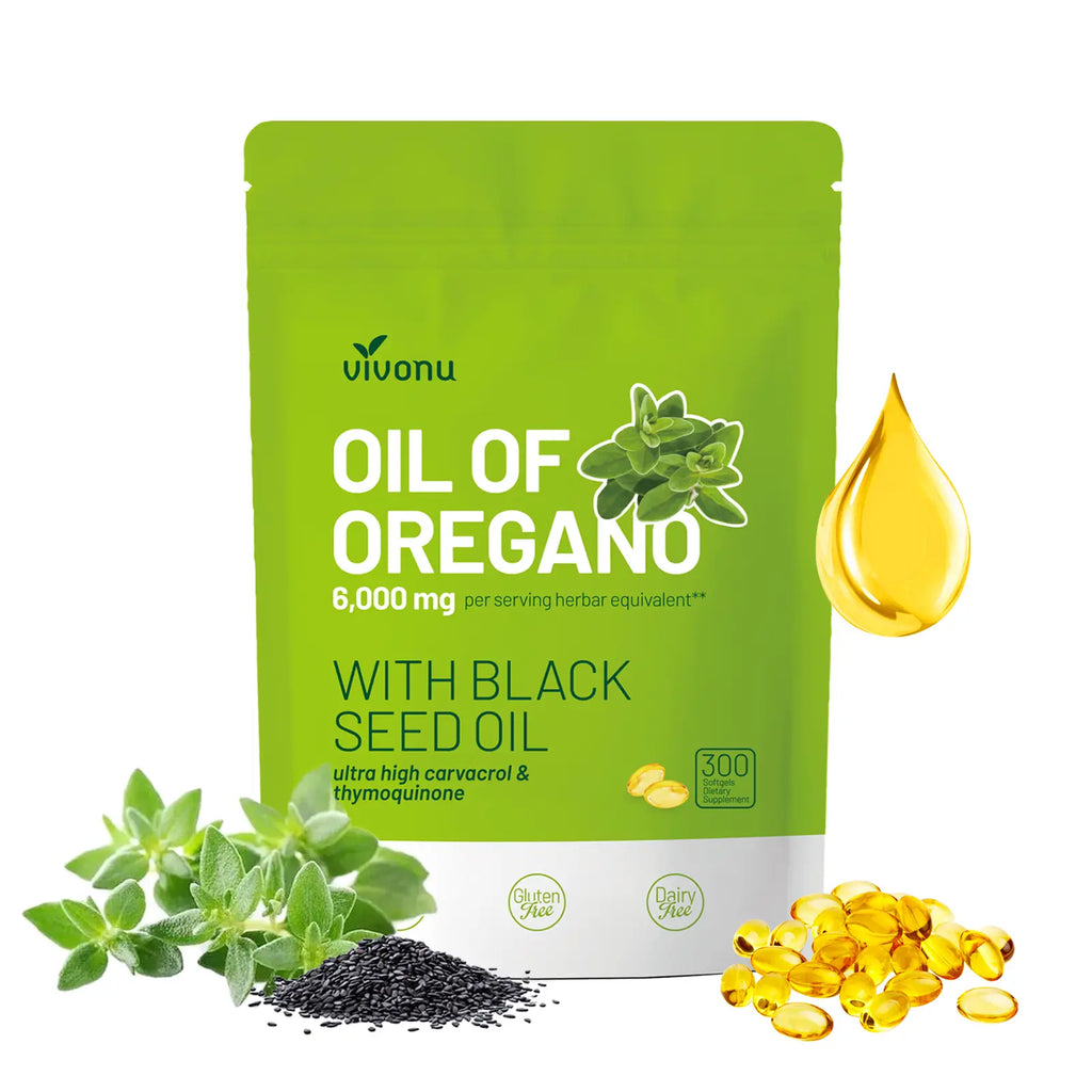 2-Piece Set VivoNu Organic Oregano Oil Capsules with Black Seed – 6000mg per Serving, 300 Softgels – Herbal Support for Wellness, Non-GMO, Gluten-Free