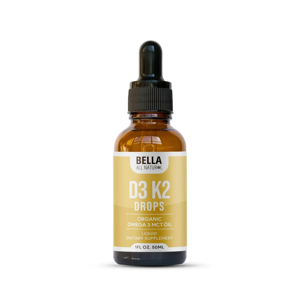 2-Piece Set Bella All Natural D3 K2 Drops Organic Omega 3 MCT Oil 50ml Supplement for Daily Health Needs