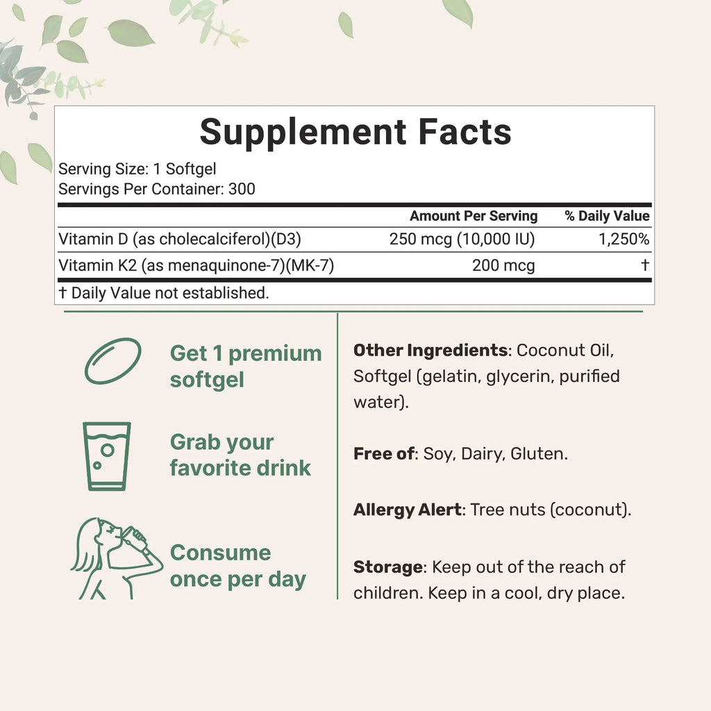 2-Piece Set Micro Ingredients Vitamin D3 K2 Supplement Softgels