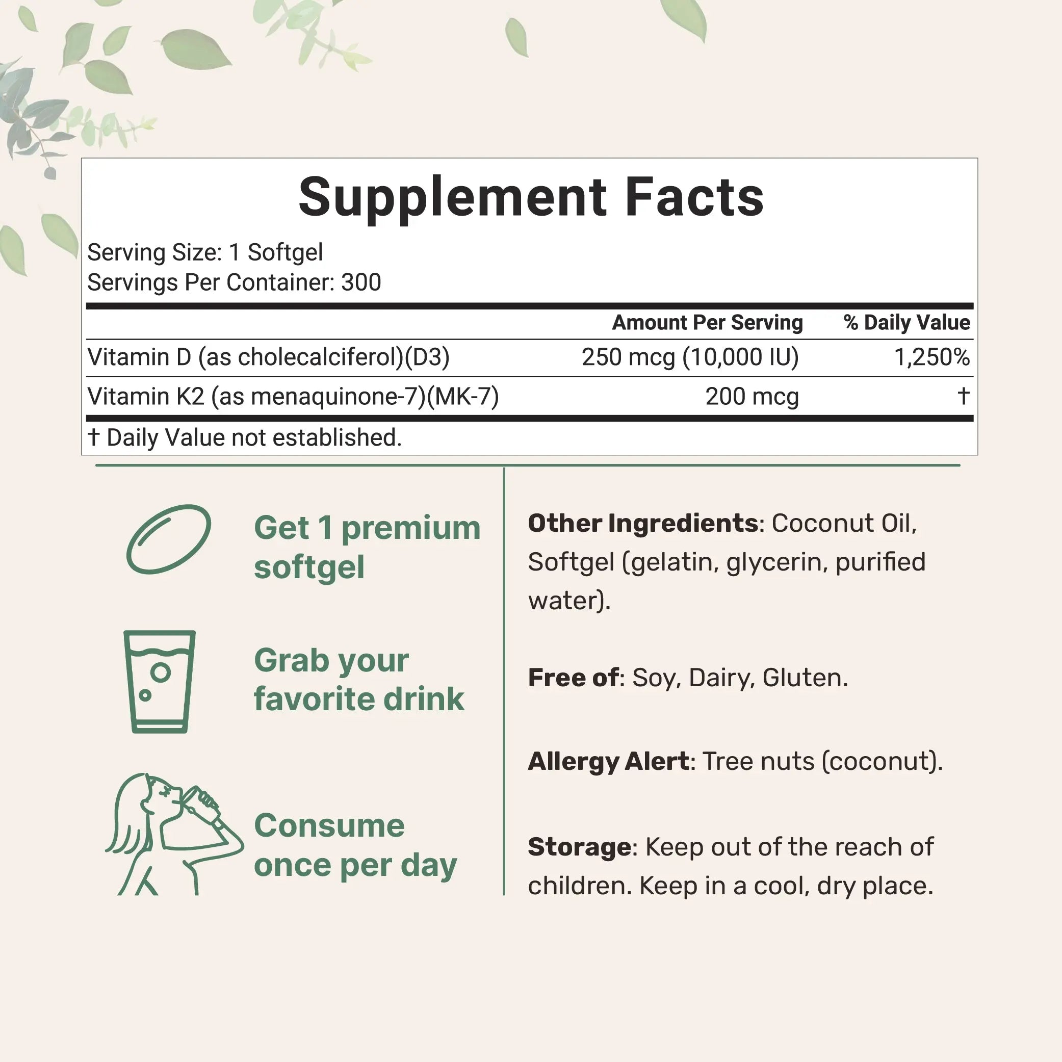 2-Piece Set Micro Ingredients Vitamin D3 K2 Supplement Softgels