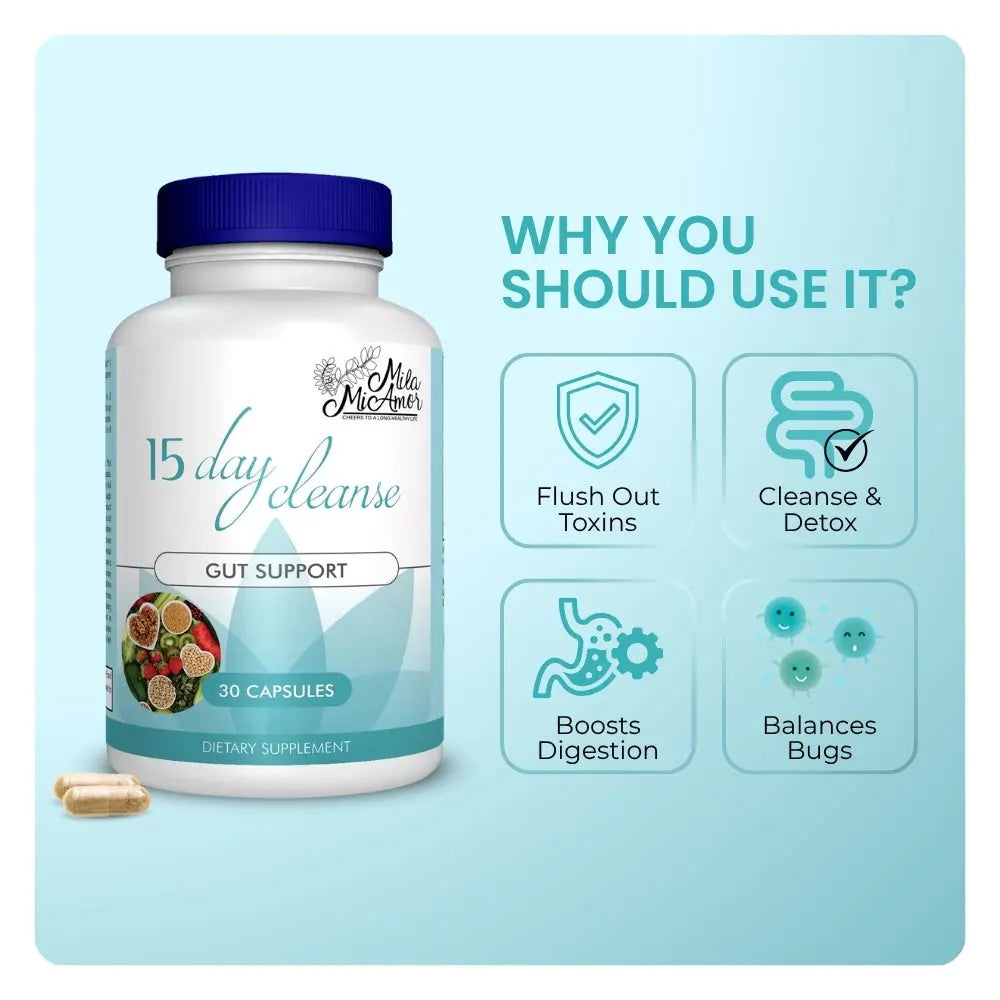 2-Piece Set 15 Day Cleanse - Gut and Colon Support | Caffeine Free | Advanced Formula with Senna, Cascara Sagrada, & Psyllium Husk | Non-GMO | 30 capsules