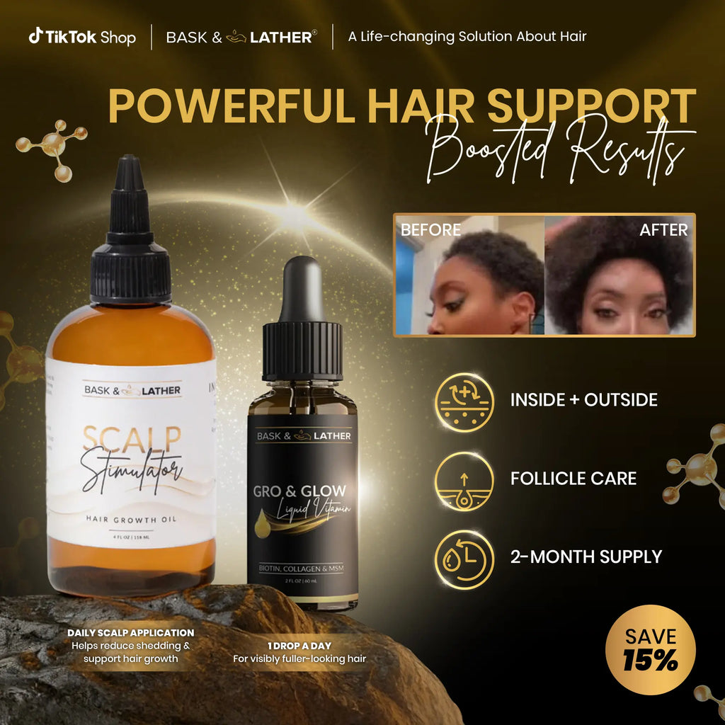 2-Piece Set BASK AND LATHER Scalp Stimulator Hair Growth Oil - Lightweight Rosemary & Mint Blend for Thicker, Fuller Hair, Alopecia Support & Hair Regrowth