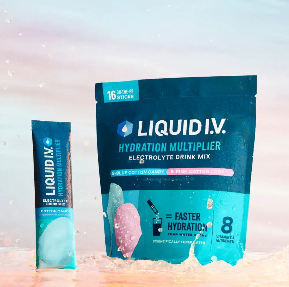 2-Piece Set Liquid I.V. Hydration Multiplier - Cotton Candy - Hydration Powder Packets | Electrolyte Powder Drink Mix | Convenient Single-Serving Sticks | 8 Vitamins & Nutrients | 1 Pack (16 Servings)