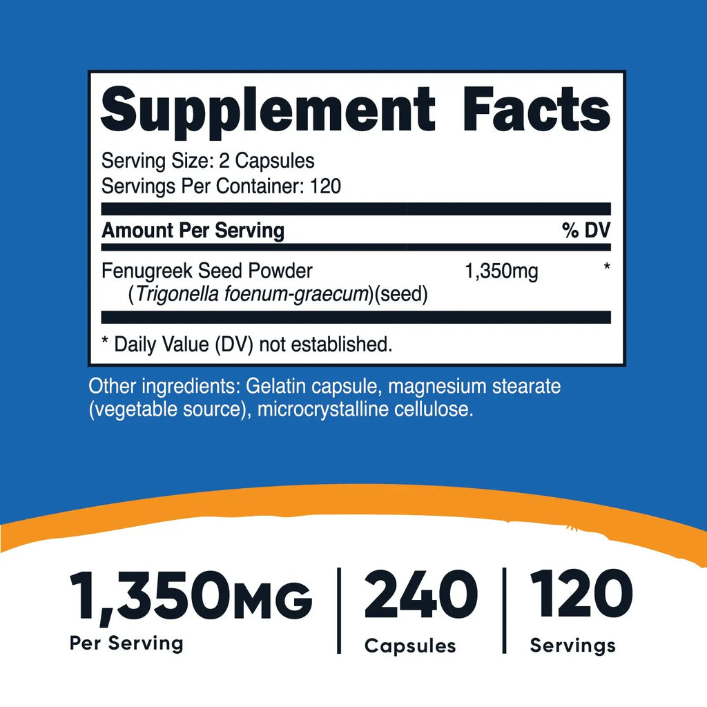 2-Piece Set Nutricost Fenugreek Capsules Supplement - 240 Capsules