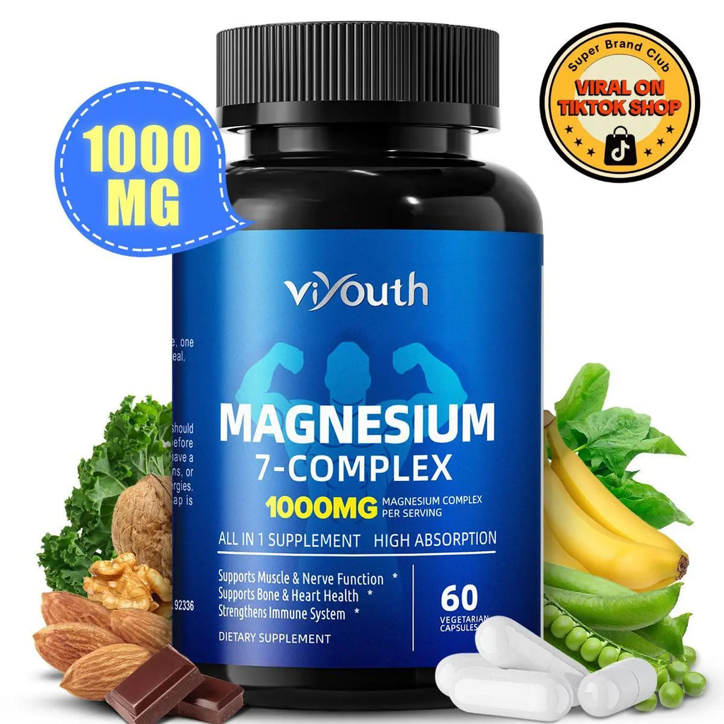 2-Piece Set Viyouth 1000mg Magnesium Complex - 10 Elemental Magnesium Complex & Zinc for Calming Sleep & Relax - US Made - Dietary Supplement for Hair Health Digestive Detox & Cortisol Balance-3rd Party Tested Tablets Fitness, magnesium glycinate Vitamin