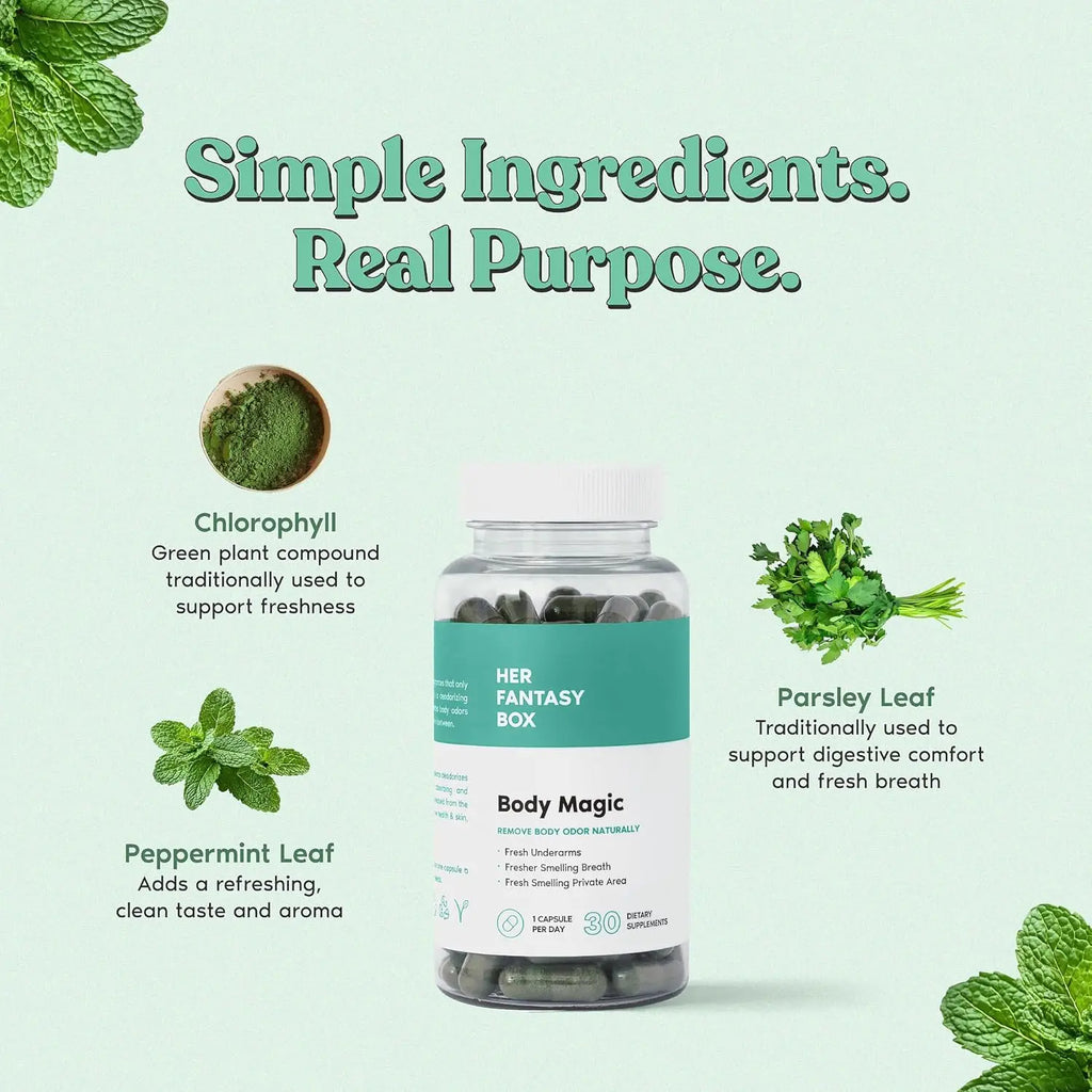 2-Piece Set Body Magic Chlorophyll Capsules for Detox, Digestion, Gut Health, and Skin Support, Natural Energy Booster for Oily Skin, 30 Vegan Capsules