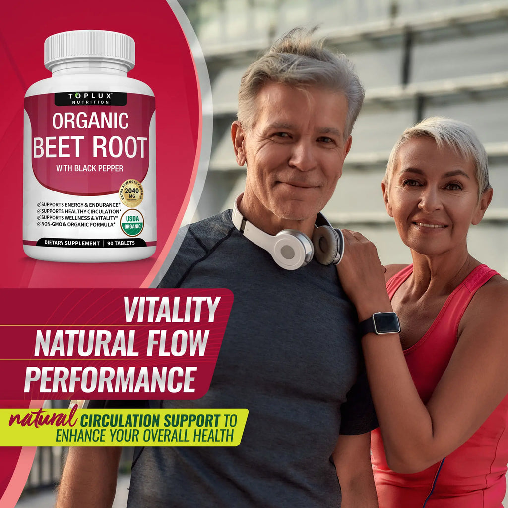 2-Piece Set Toplux Organic Beet Root Tablets -  Nitric Oxide Booster Beetroot Supplement 2040mg