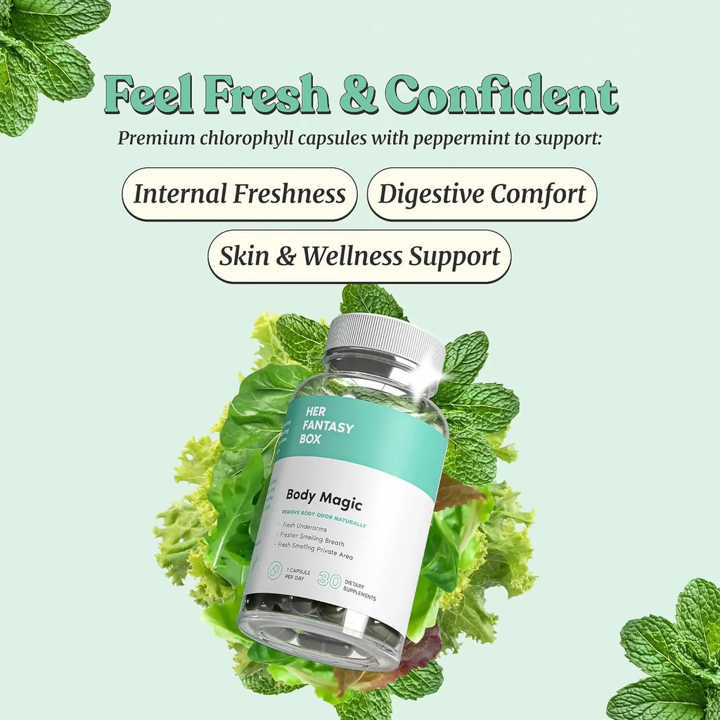 2-Piece Set Body Magic Chlorophyll Capsules for Detox, Digestion, Gut Health, and Skin Support, Natural Energy Booster for Oily Skin, 30 Vegan Capsules
