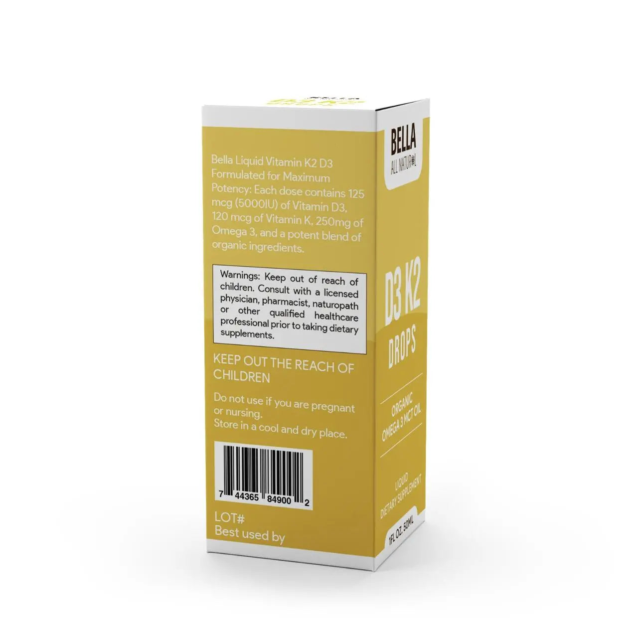 2-Piece Set Bella All Natural D3 K2 Drops Organic Omega 3 MCT Oil 50ml Supplement for Daily Health Needs