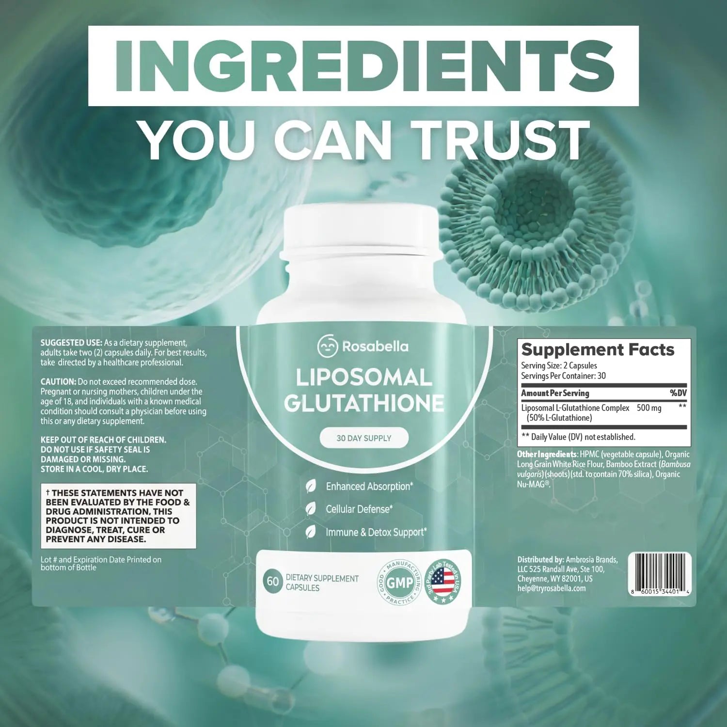 2-Piece Set Liposomal Glutathione Capsules – Skin Glow, Immune & Detox Support (60 Count) - Rosabella