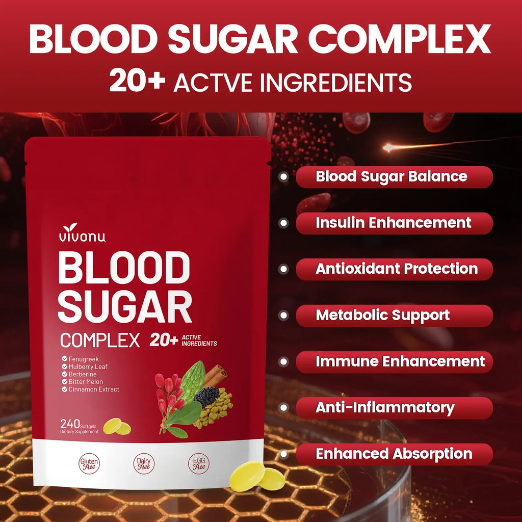 2-Piece Set VIVONU BLOOD SUGAR COMPLEX –Blood Sugar Balance | Antioxidant Support | Metabolic Support | Enhanced Absorption | Bitter Melon + Turmeric + Cinnamon + Mulberry Leaf + Berberine + Fenugreek | 240 Capsules per Bag mothersdaygift