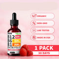 2-Piece Set (1-PACK) Vitamin B12 Liquid Supplement Drops with B6, B1, Niacin & Folate - Edible Support for Energy, Brain & Heart, Non-GMO & Gluten-Free, 4 FI Oz