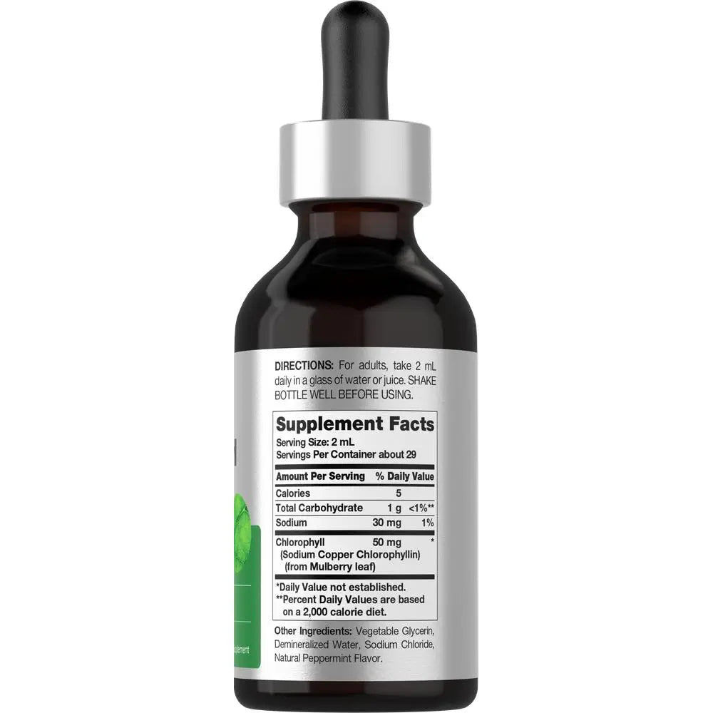 2-Piece Set Horbäach Liquid Chlorophyll Drops - 2 oz - Vegan, Non-GMO, and Gluten Free Formula - Natural Peppermint Flavor