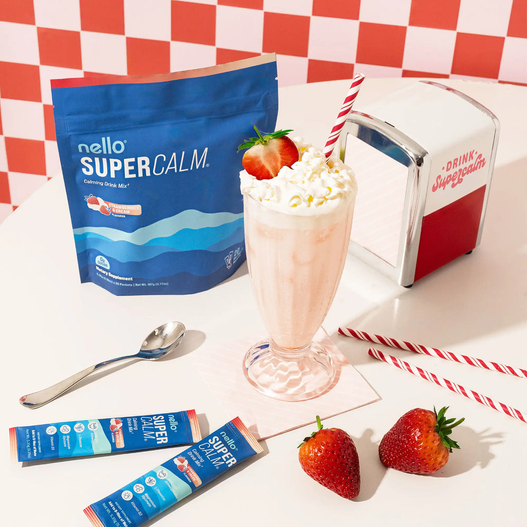 2-Piece Set Nello Supercalm Calming Drink Mix with KSM-66 Ashwagandha Vitamin D3 Magnesium & L-Theanine Supports Cortisol Balance Mood Sleep 20 Servings Travel Packets Dietary Supplement