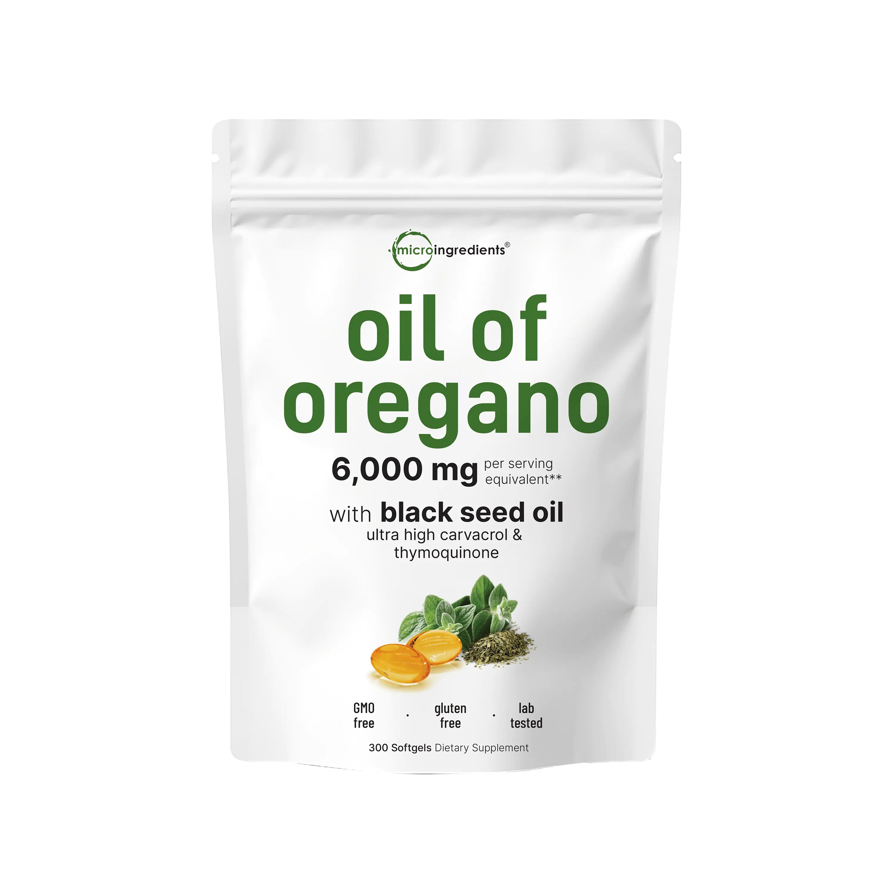 2-Piece Set Micro Ingredients Oregano Oil with Black Seed Oil, 150/300 Softgel, 4X Strength Carvacrol & Thymoquinone | Plant Based, Non-GMO