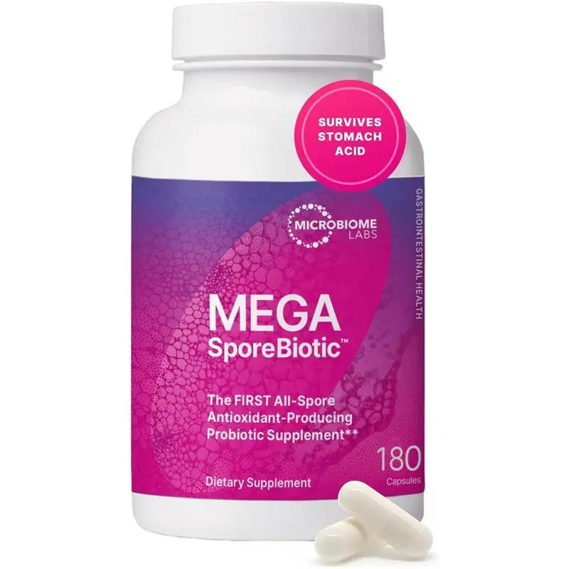 2-Piece Set Microbiome Labs MegaSporeBiotic Probiotics for Gut Health Women & Men - Spore Based Probiotics for Digestive Health - Shelf Stable & Travel-Friendly (60 Capsules)