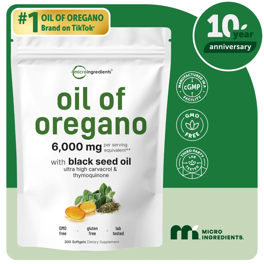 2-Piece Set Micro Ingredients Oregano Oil with Black Seed Oil, 150/300 Softgel, 4X Strength Carvacrol & Thymoquinone | Plant Based, Non-GMO