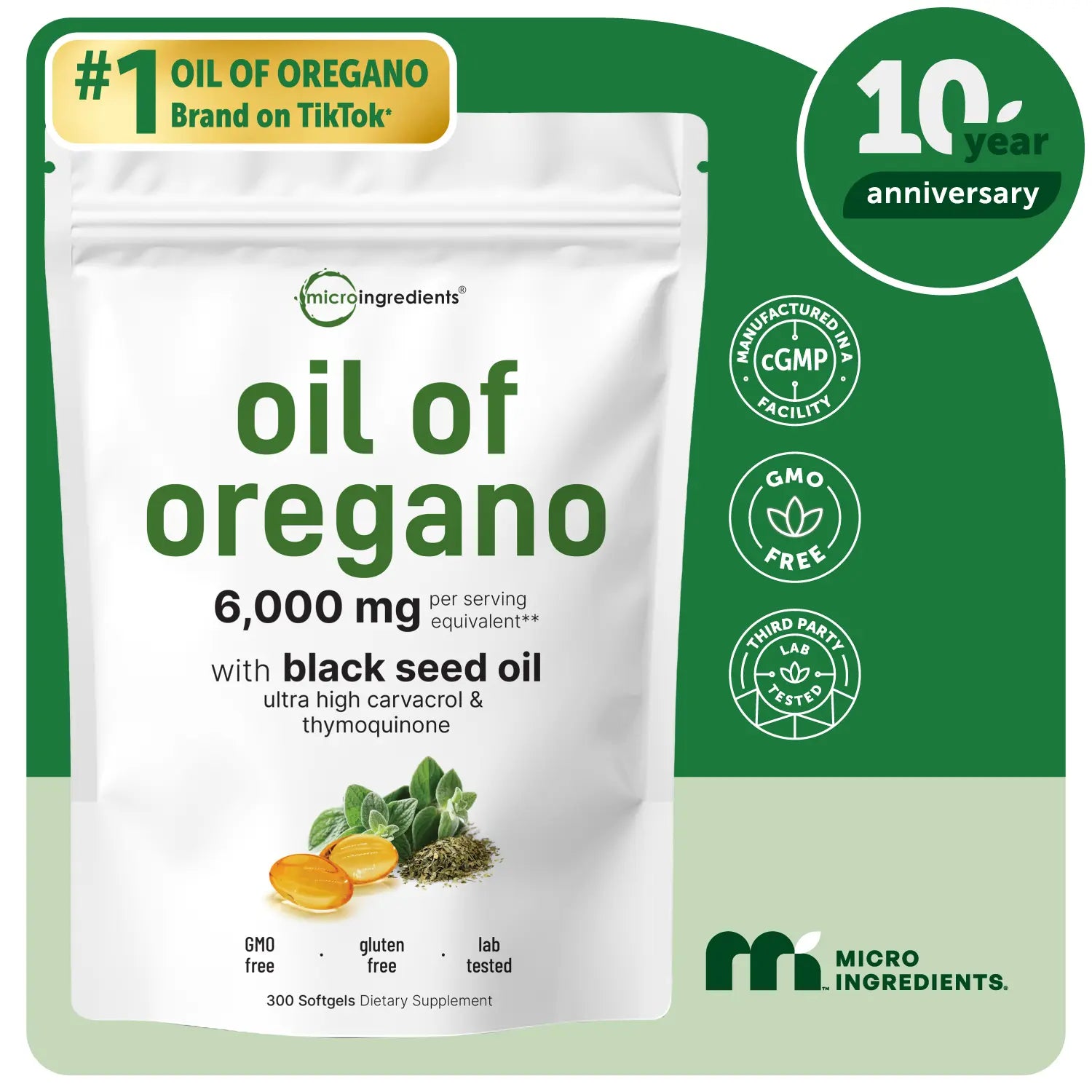 2-Piece Set Micro Ingredients Oregano Oil with Black Seed Oil, 150/300 Softgel, 4X Strength Carvacrol & Thymoquinone | Plant Based, Non-GMO
