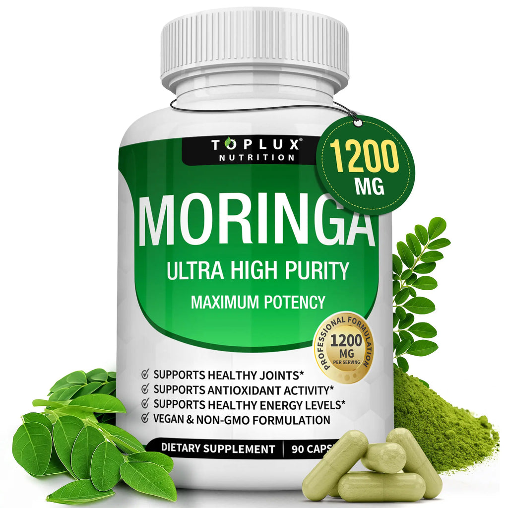 2-Piece Set Toplux Moringa Capsules 1200mg - Pure Moringa Powder for Immune, Gut health 90 Capsules