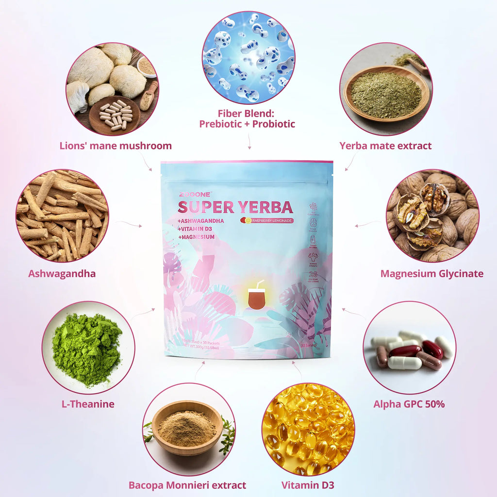 2-Piece Set ZOOONE Super Yerba | Yerba Mate Instant Drink Powder |  RASPBERRY LEMONADE Flavor | 30 Servings