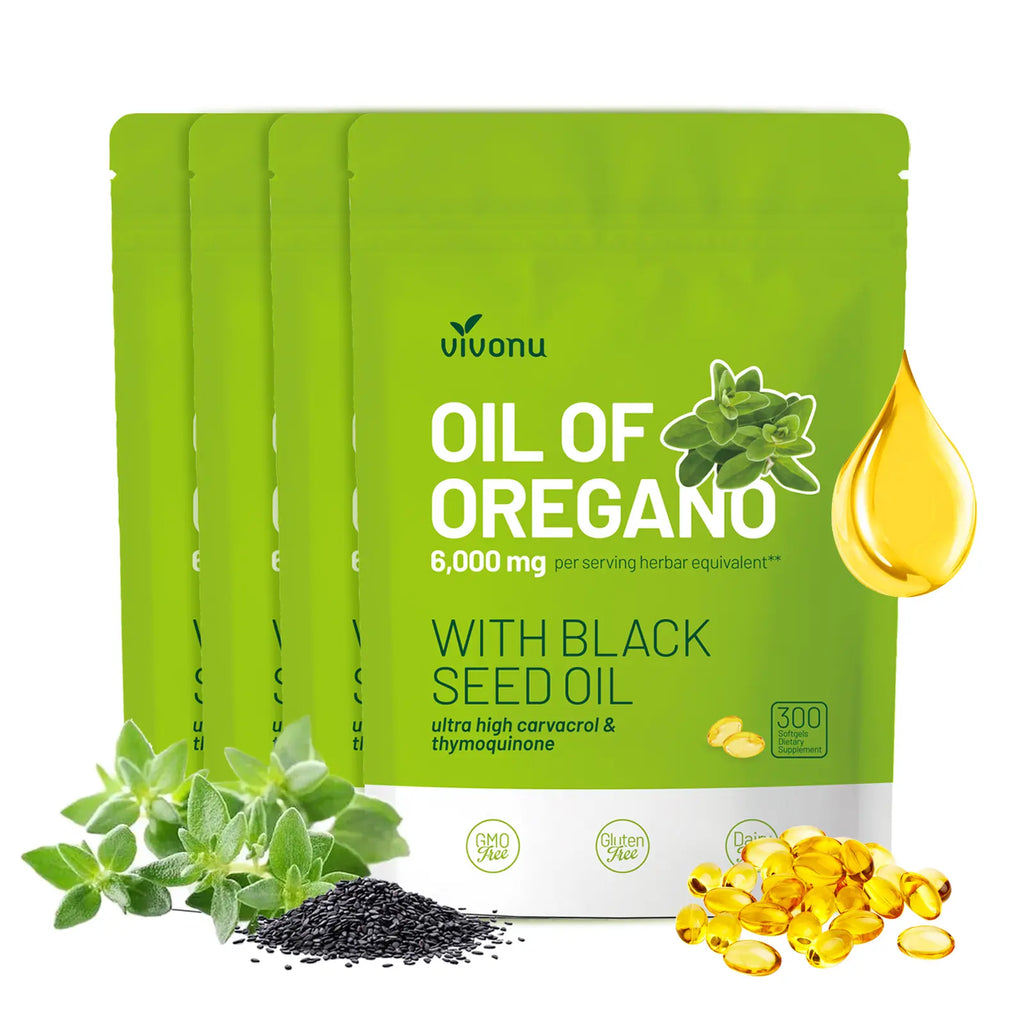 2-Piece Set VivoNu Organic Oregano Oil Capsules with Black Seed – 6000mg per Serving, 300 Softgels – Herbal Support for Wellness, Non-GMO, Gluten-Free