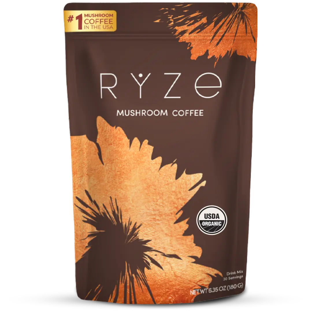 2-Piece Set RYZE SUPERFOODS Mushroom Medium Roast Coffee USDA Organic with 6 Adaptogenic Mushrooms, USA Grown Instant Coffee for Better Energy, Focus Digestion Immunity with Lions Mane & Turkey Tail 30 Servings