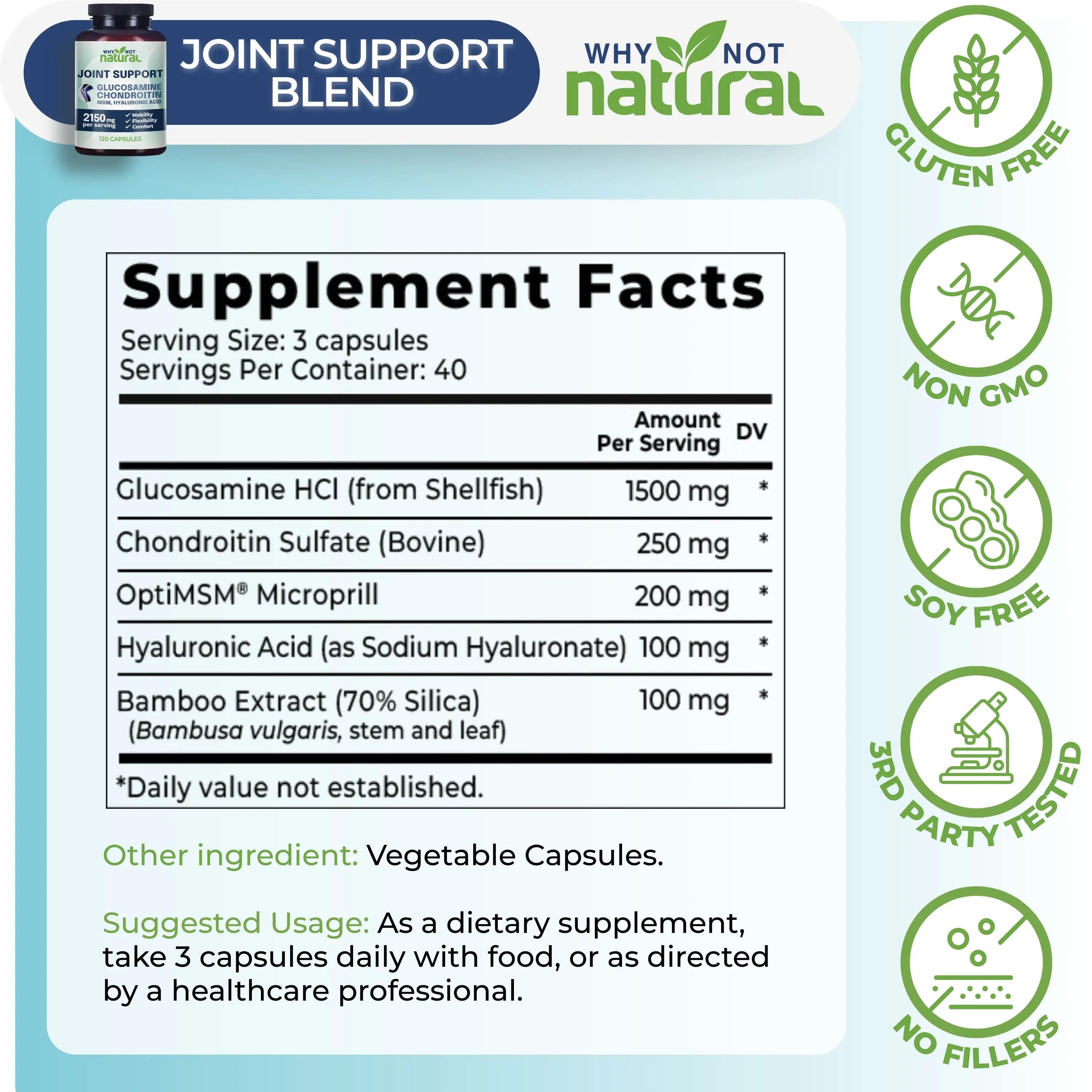 2-Piece Set Why Not Natural Glucosamine Chondroitin MSM, Joint Support Supplement