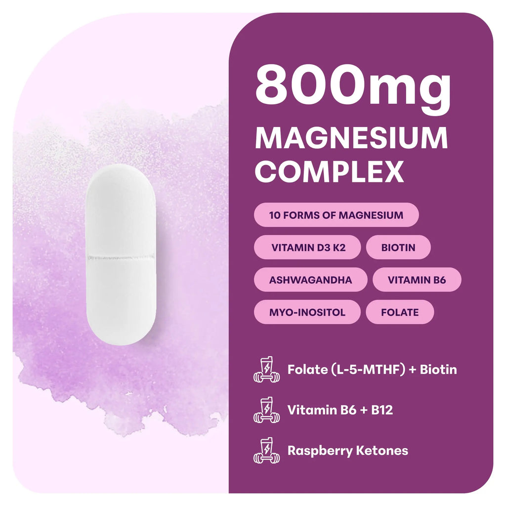 2-Piece Set Magnesium Complex for Women, 240 Vegetarian Capsules | 20-in-1 Formula - Magnesium Blend with Vitamin D3, K2, Ashwagandha & More | Filler Free, Non-GMO