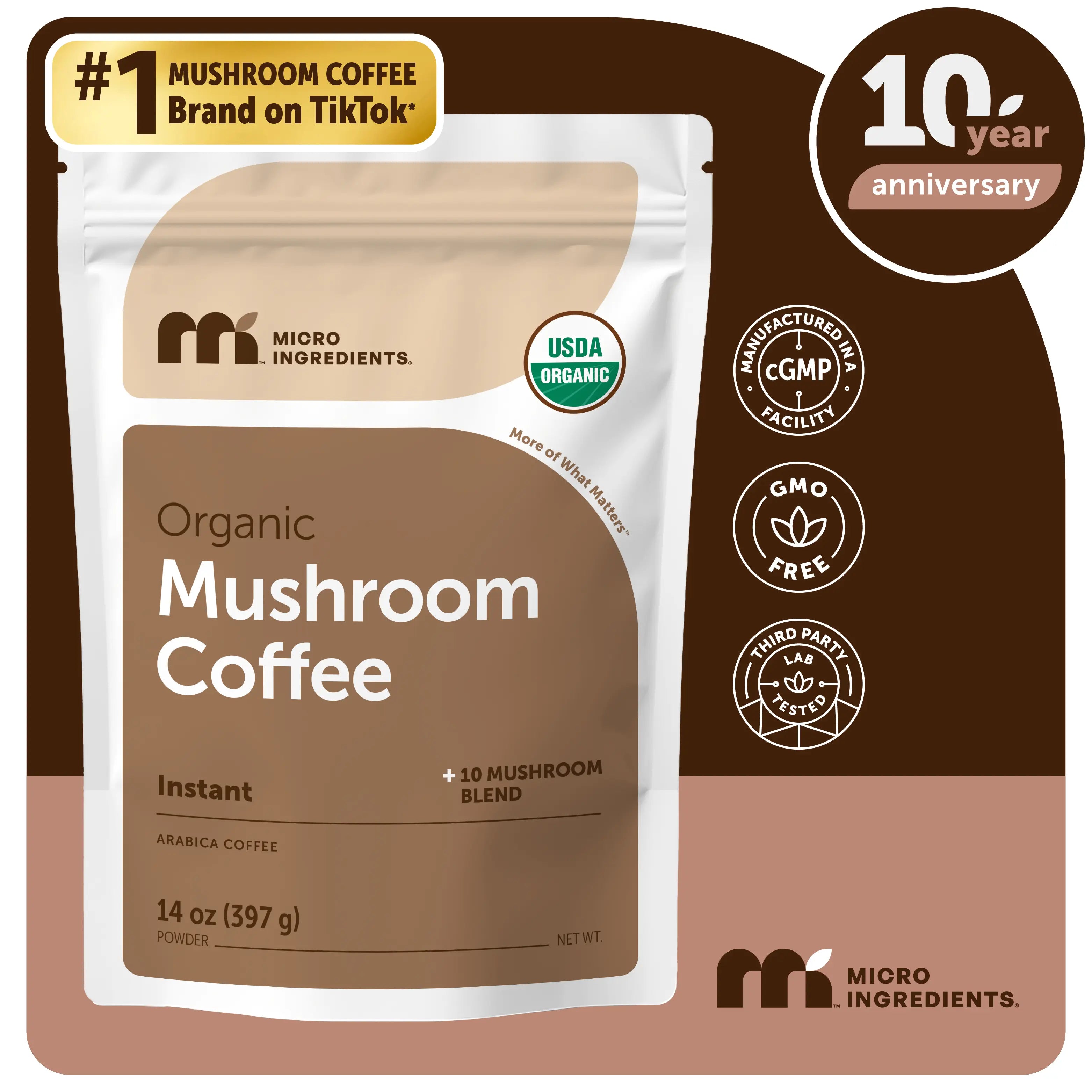 2-Piece Set Micro Ingredients Organic Instant 10 in 1 Mushroom Coffee Powder