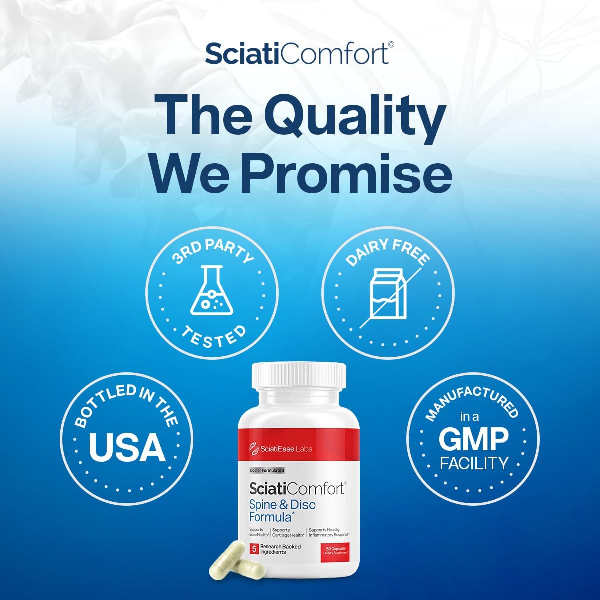 2-Piece Set SciatiEase SciatiComfort Spine and Disc Support Supplement Sciatic Nerve Health Support Supplement - VIT D3 K2, Aquamin, Calcium, Magnesium, Type II Collagen, Pea (Palm Collagen) - 30 Day Supply