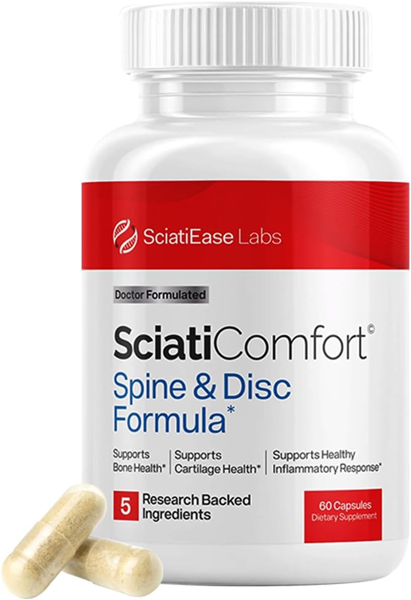 2-Piece Set SciatiEase SciatiComfort Spine and Disc Support Supplement Sciatic Nerve Health Support Supplement - VIT D3 K2, Aquamin, Calcium, Magnesium, Type II Collagen, Pea (Palm Collagen) - 30 Day Supply