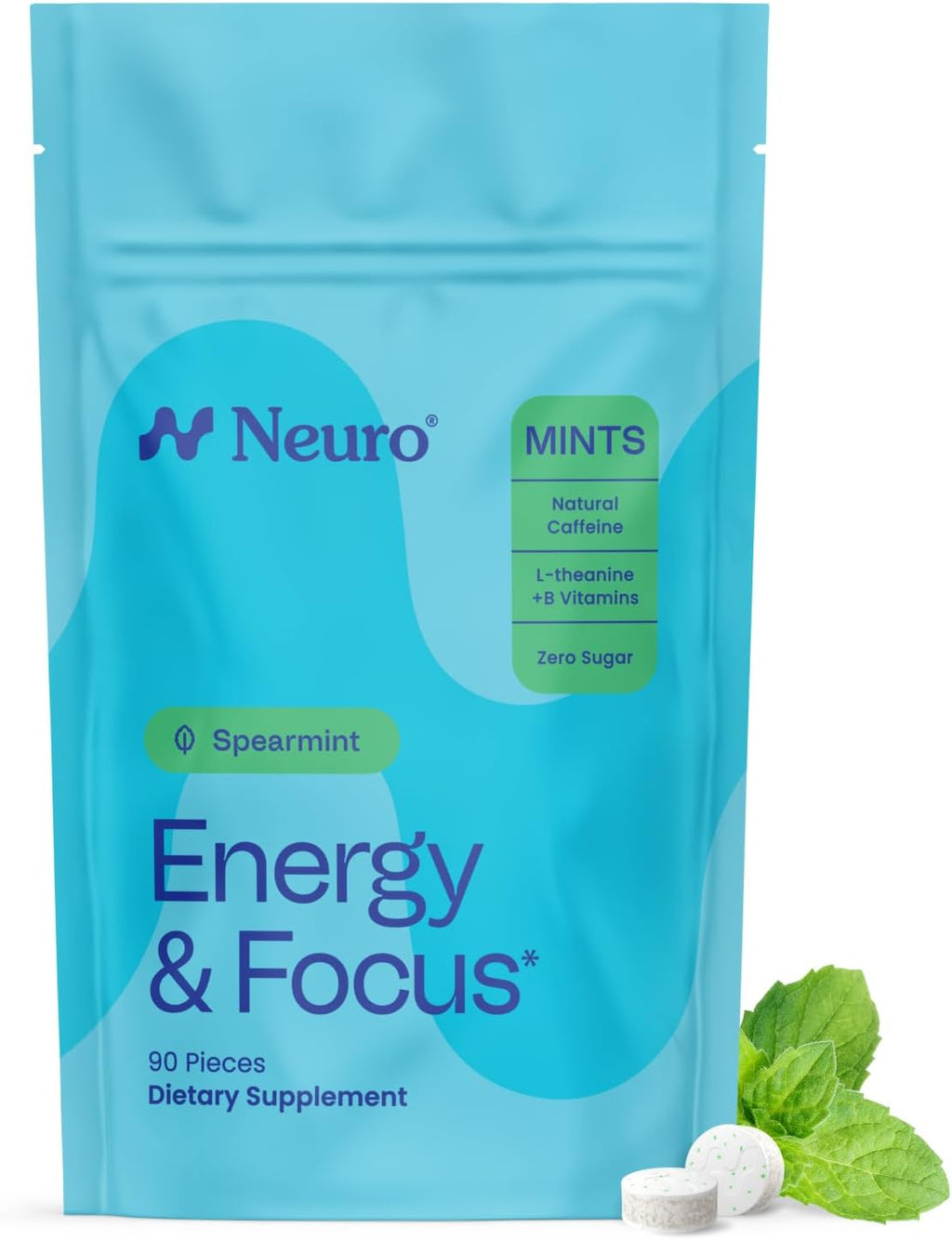 2-Piece Set Neuro Peppermint Energy & Focus Gum/Mints (90 Pieces) - Sugar Free with Natural Caffeine, L-theanine, Vitamin B12 & Vitamin B6