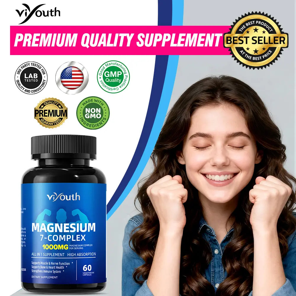 2-Piece Set Viyouth 1000mg Magnesium Complex - 10 Elemental Magnesium Complex & Zinc for Calming Sleep & Relax - US Made - Dietary Supplement for Hair Health Digestive Detox & Cortisol Balance-3rd Party Tested Tablets Fitness, magnesium glycinate Vitamin