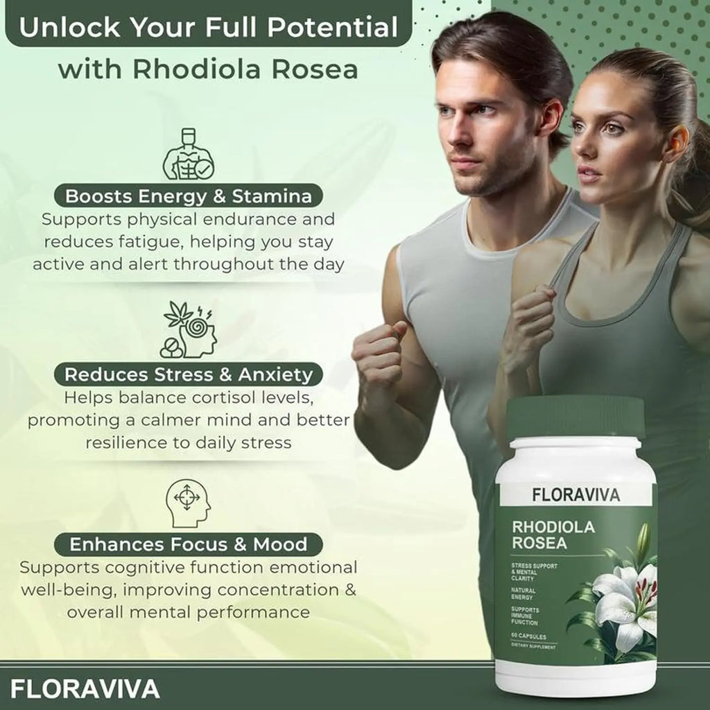 2-Piece Set Natural Rhodiola Rosea Wellness Capsules 500mg - Natural Adaptogen Supplement for Stress Support, Mental Focus & Energy - Non-GMO (60 Capsules) Dietary Supplement, More Natural ingredient