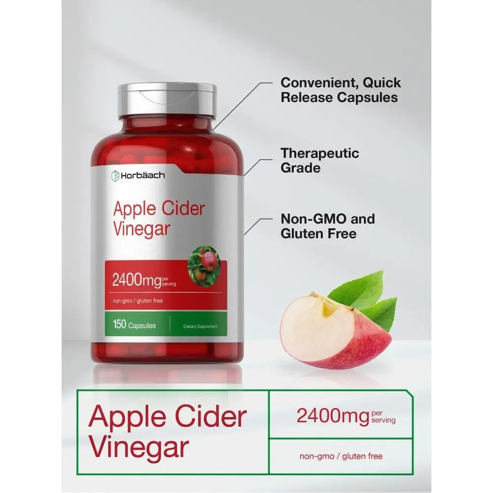 2-Piece Set Horbäach Apple Cider Vinegar Capsules | 2400mg | 150 Count | Non-GMO, Gluten Free Supplement